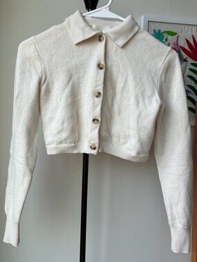 Aritzia Wilfred Ivory Wool Collard Cropped Cardigan - Size XS